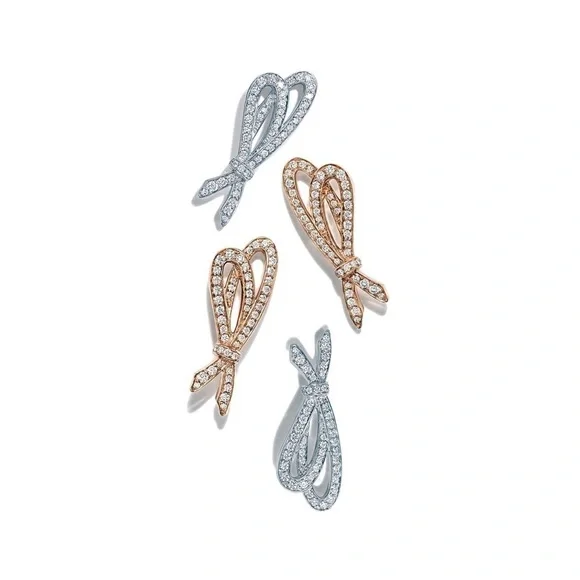 RARE Tiffany & Co. Pave Diamond Bow Earrings 18K White Gold - Picture 3 of 8